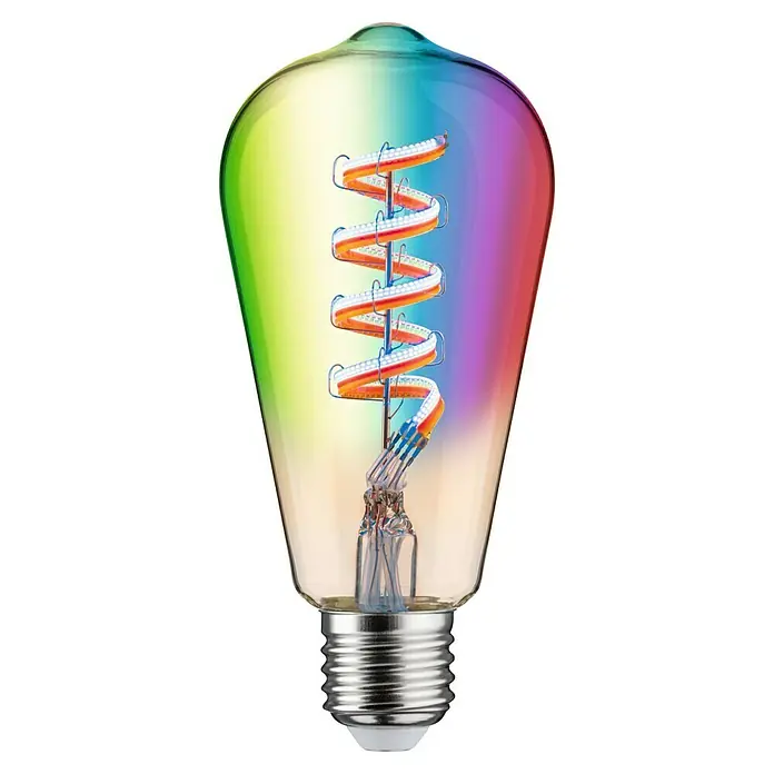 Paulmann Smart-LED-Lampe - E27, Dimmbar, RGBW, 470 lm, 6,3 W, ST64, Tropfen - Die dekorative LED-Glühbirne im Edison-Stil mit farbiger Glashülle und spiralförmigem Filament sorgt für stimmungsvolle Beleuchtung.
