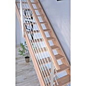 Starwood Raumspartreppe Rhodos (Breite: 84 cm, Buche, Geschosshöhe: 300 cm, 1/4-gewendelt links, Montageseite Geländer: Wahlweise links/rechts, Designgeländer Edelstahl, Mit Setzstufen) | BAUHAUS