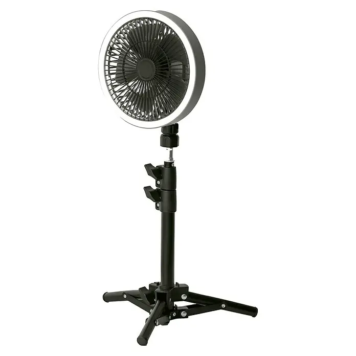 Fulmo Ventilador de sobremesa Brisa - Negro - Un ventilador de pie con luz de anillo LED, perfecto para uso personal o videollamadas.