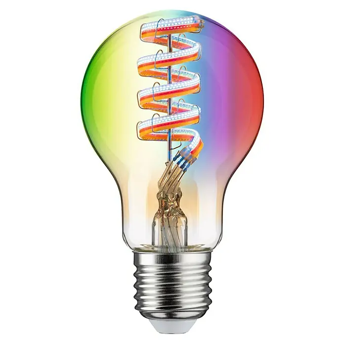 Paulmann Smart-LED-Lampe - E27, Dimmbar, RGBW, 470 lm, 6,3 W, Birne - Diese LED-Glühbirne in Regenbogenfarben ist ein echter Hingucker. Sie sorgt für stimmungsvolles Licht und ist dabei energieeffizient.