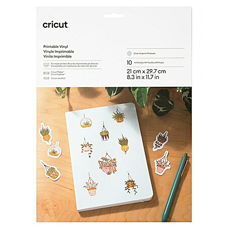 Cricut Vinylfolie Bedruckbar (10 Stk., Silber, 21 x 29,7 cm)