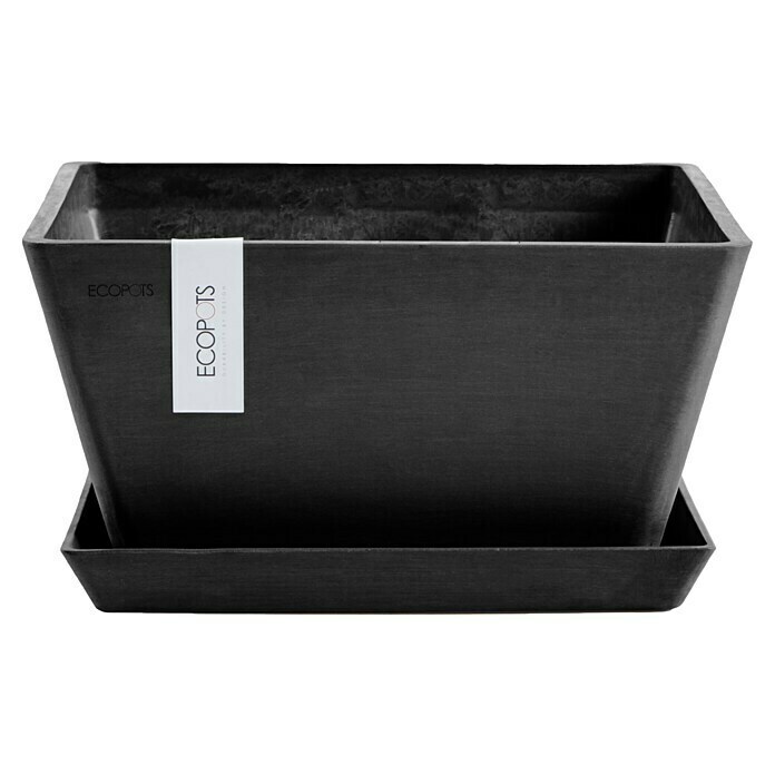 Ecopots Berlin Pflanzschale eckig (Außenmaß (L x B x H): 41 x 41 x 18 cm, Kunststoff, Dunkelgrau) | BAUHAUS