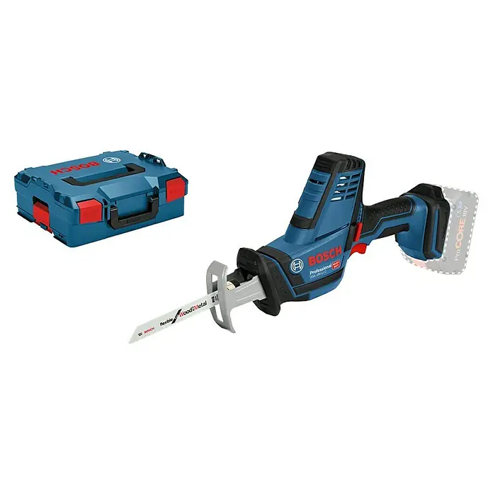 Bosch Professional AMPShare 18V Akku-Säbelsäge GSA 18 V-LI C L-Boxx - 18 V, Ohne Akku, 3.050 /min, Koffer - Bosch GSA 18V-LI C Akku-Säbelsäge mit blauem Koffer und Metall-Holz-Sägeblatt für vielseitige Anwendungen.