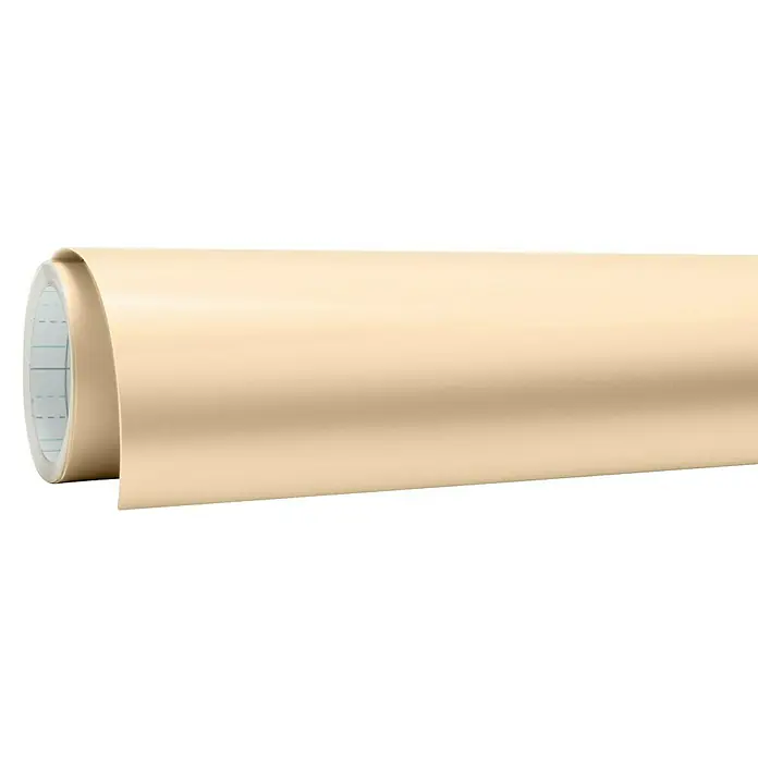 Cricut Joy Xtra Vinylfolie Smart Metallisch Permanent - 1 Stk., Champagne, 24,1 x 91,4 cm - Nahaufnahme einer Rolle cremefarbenen Möbelklebefolien, ideal zum Aufwerten von Oberflächen und zum Schutz vor Kratzern.
