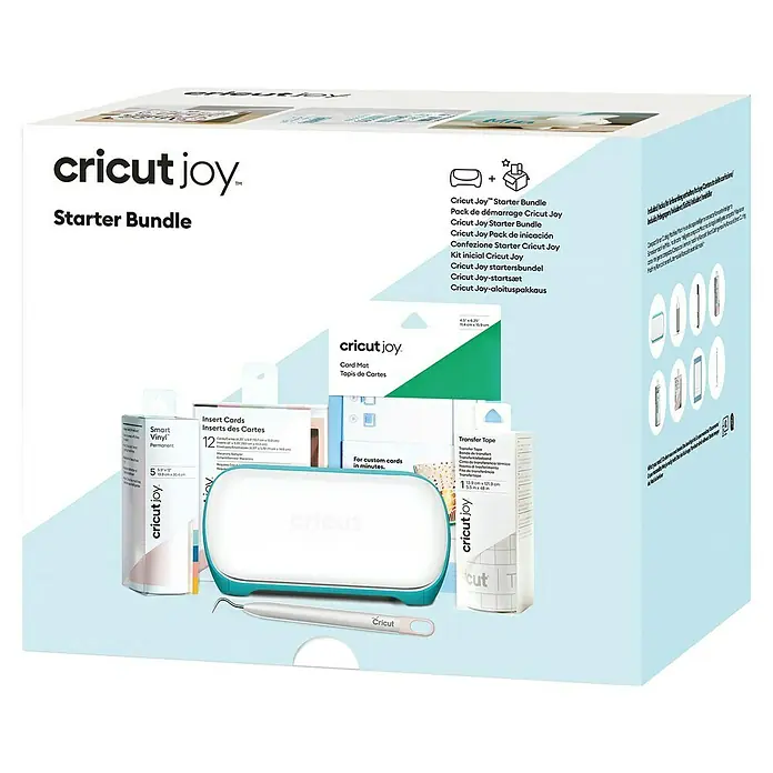 Cricut Joy Schneideplotter Starter Bundle - Bluetooth, Schnittbreite: 10,4 cm, Schnittlänge: 1,2 m - Cricut Joy Starter Bundle: Enthält Cricut Joy Schneideplotter, Smart Vinyl, Kartenrohlinge, Schneidematte, Werkzeug und Transferfolie für kreative Projekte.