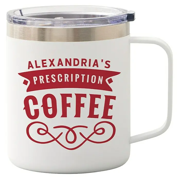 Cricut Joy Xtra Vinylfolie Smart Permanent - 1 Stk., Rot, 24,1 x 91,4 cm - Weiße Tasse mit dem Aufdruck "Alexandria's Prescription Coffee", ein tolles Geschenk für Kaffeeliebhaber.