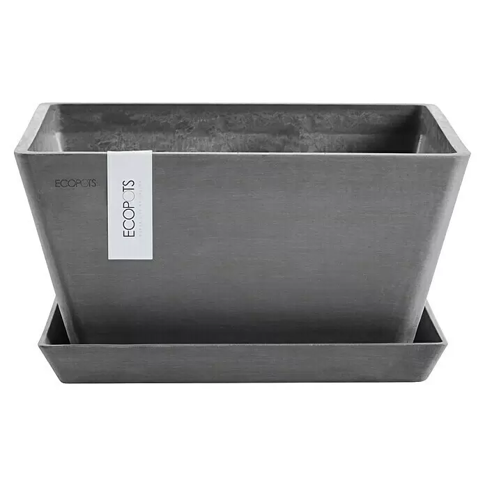 Ecopots Berlin Pflanzschale eckig - Außenmaß (L x B x H): 41 x 41 x 18 cm, Kunststoff, Grau - Dunkelgrauer rechteckiger ECOPOTS Pflanzkübel mit passendem Untersetzer.