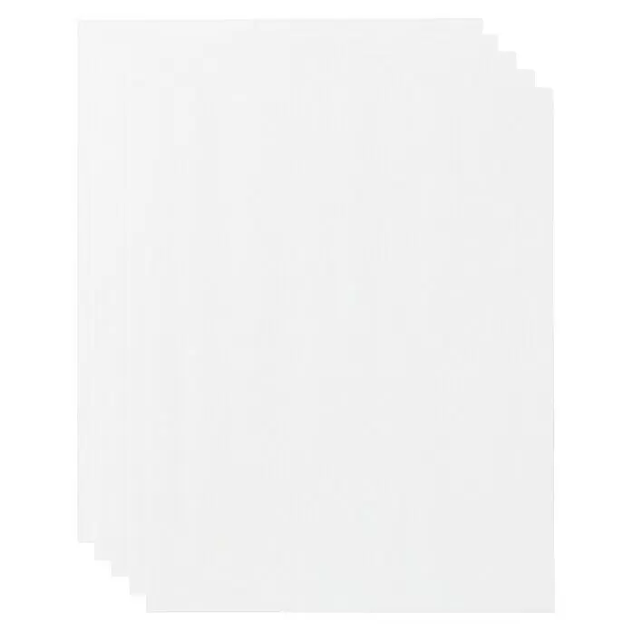 Cricut Aufbügelfolie Light Fabrics - 5 Stk., Weiß, L x B: 29,7 x 21 cm - Stapel weißer Papierblätter mit sanft umgeknickter rechter oberer Ecke.