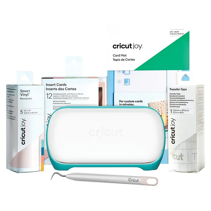 Cricut Joy Schneideplotter Starter Bundle - Bluetooth, Schnittbreite: 10,4 cm, Schnittlänge: 1,2 m - Cricut Joy Komplettset: Schneideplotter, Smart Vinyl, Kartenrohlinge, Schneidematte und Transferfolie für kreative Projekte.