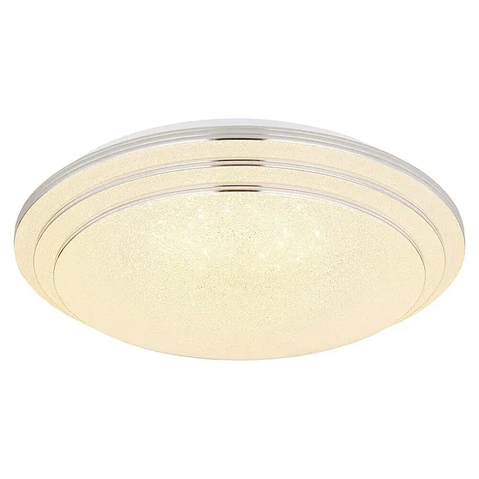 Globo LED-Deckenleuchte rund Aley - 18 W, Mehrfarbig, Weiß, Ø x H: 40 x 9,5 cm - Nahaufnahme einer modernen, runden LED-Deckenleuchte mit Chromdetails und warmweißem Licht für stilvolle Innenräume.