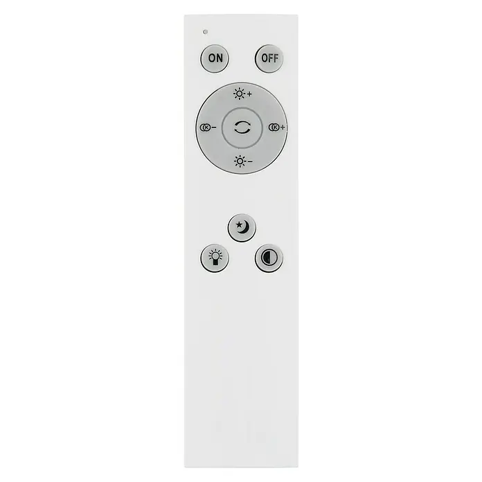 Globo LED-Deckenleuchte rund Aley - 18 W, Mehrfarbig, Weiß, Ø x H: 40 x 9,5 cm - Nahaufnahme einer weißen Fernbedienung für eine Lampe mit verschiedenen Knöpfen zur Steuerung der Lichtmodi.