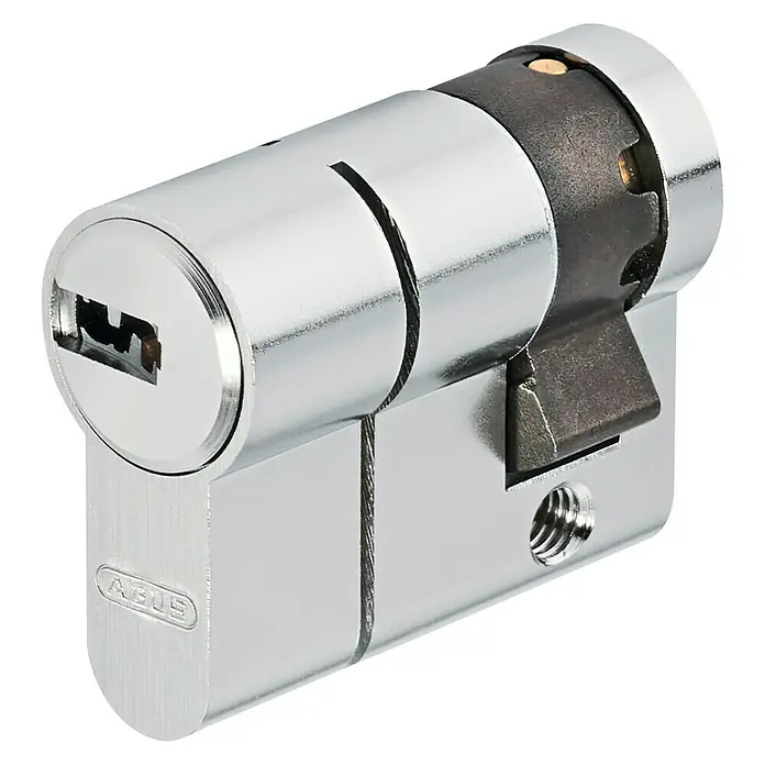 Abus Semicilindro de perfil D6PS Níquel - Longitud total interior: 10 mm, Longitud total exterior: 30 mm, Número de llaves: 5 ud. - Un cilindro de bloqueo ABUS cromado brillante, con una ranura para llaves y un componente de giro manual. Cierre seguro para la puerta de tu hogar.