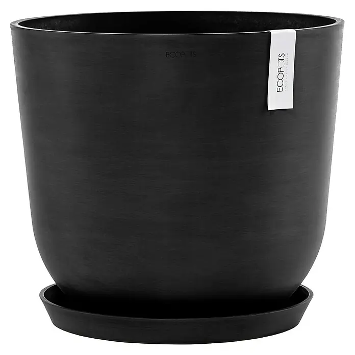 Ecopots Oslo Pflanztopf - Außenmaß (Ø x H): 45 x 39,4 cm, Kunststoff, Dunkelgrau - Schwarzer ECOPOTS Blumentopf mit Untersetzer, modernes Design für Innen- und Außenbereiche. Ideal für Pflanzenliebhaber.
