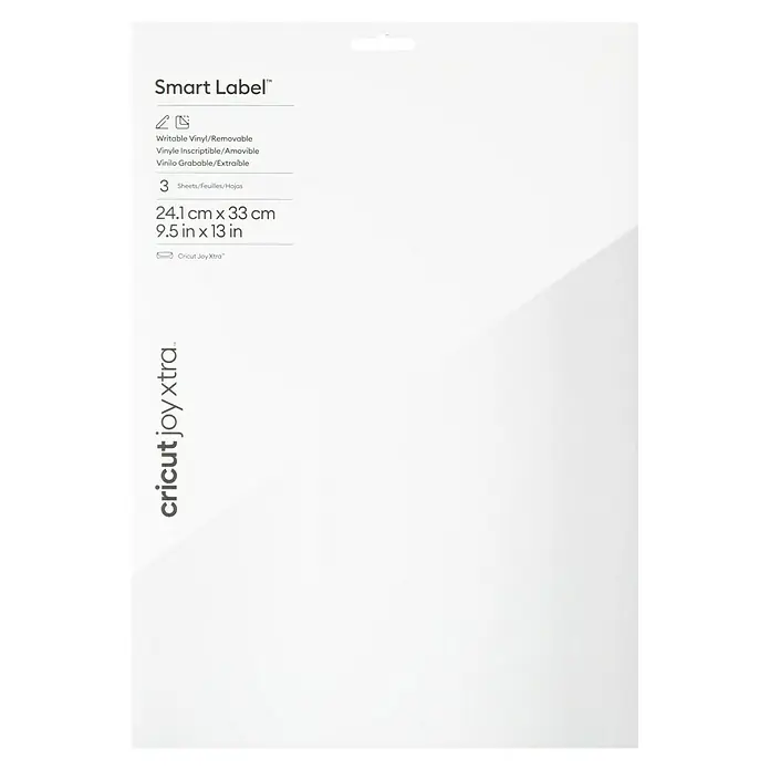 Cricut Joy Xtra Vinylfolie Smart Label Ablösbar - 3 Stk., Weiß, 24,1 x 33 cm - Packung Cricut Joy Xtra Smart Etiketten: Beschreibbares, ablösbares Vinyl für vielseitige Beschriftungen und kreative Projekte.