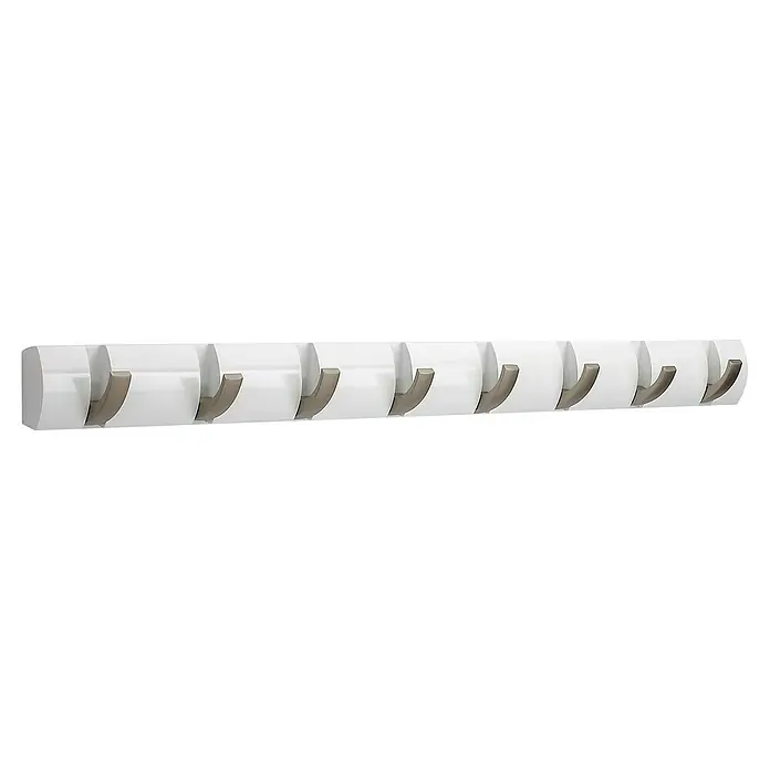 Umbra Garderobenleiste Flip - L x B x H: 81,3 x 2,5 x 7,6 cm, Anzahl Haken: 8 Stk., Weiß - Weiße Wandgarderobe mit ausklappbaren Haken. Diese Garderobe bietet viel Stauraum für Jacken und Mäntel auf kleinem Raum.