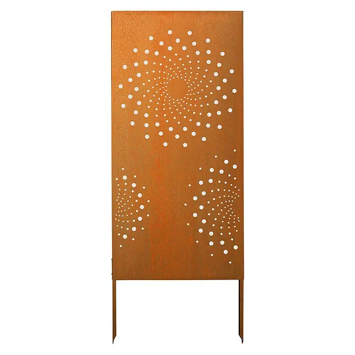 Palatino Space Vertical Sichtschutzelement Orbis - 87 x 180 cm, Edelrost, Orbis - Ein dekorativer Sichtschutz aus Cortenstahl mit einem filigranen Punktmuster. Perfekt für den Garten als stilvolles Gestaltungselement.