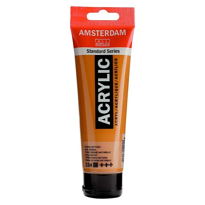 Talens Amsterdam Pintura acrílica Standard - Siena Natural, 120 ml, Tubo - Primer plano de un tubo de pintura acrílica Amsterdam en siena natural, ideal para artistas.