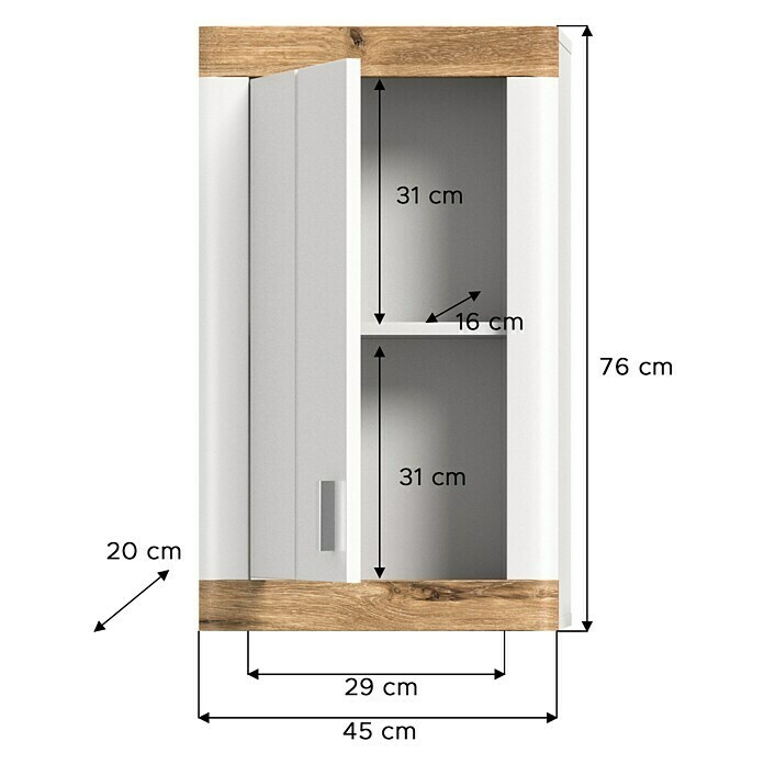 xonox.home Laredo Hängeschrank Laredo (B x T x H: 45 x 20 x 76 cm, Weiß/Eiche) | BAUHAUS