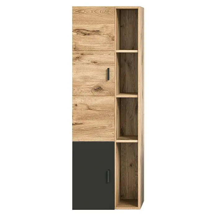 xonox.home Grado Hochschrank Grado - B x T x H: 48 x 35 x 144 cm, Nox Oak - Modernes Regal mit Holzoptik und grauer Tür, ideal für stilvolle Aufbewahrungslösungen im Wohnbereich.