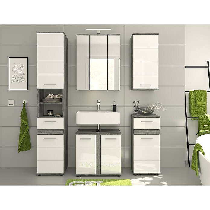 xonox.home Blake Badmöbel-Set Blake (164 cm, Weiß/Rauchsilber, Glänzend, Ohne Beleuchtung, 5 -tlg.) | BAUHAUS