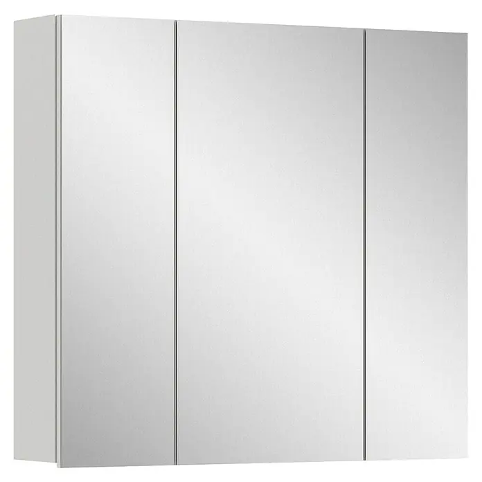 xonox.home Vira Spiegelschrank Vira - B x H: 82 x 77 cm, Ohne Beleuchtung, Holz, Weiß - Ein dreitüriger Spiegelschrank in Silber mit schlichtem Design für das Badezimmer. Er bietet praktischen Stauraum und eine elegante Optik.