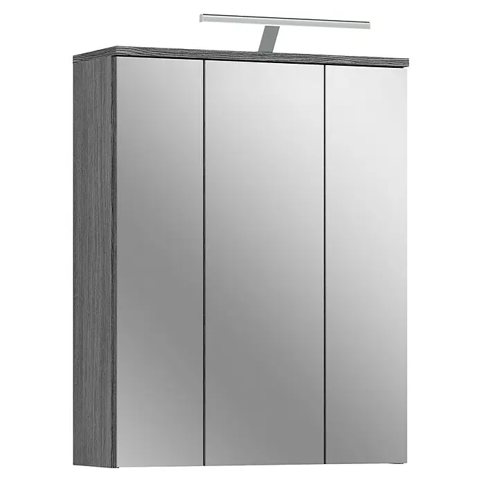 xonox.home Blake LED-Spiegelschrank Blake - B x H: 60 x 77 cm, Mit Beleuchtung, Holz, Rauchsilber - Ein dreitüriger Spiegelschrank mit integrierter Beleuchtung, ideal für jedes Badezimmer. Elegantes Design für zusätzlichen Stauraum.