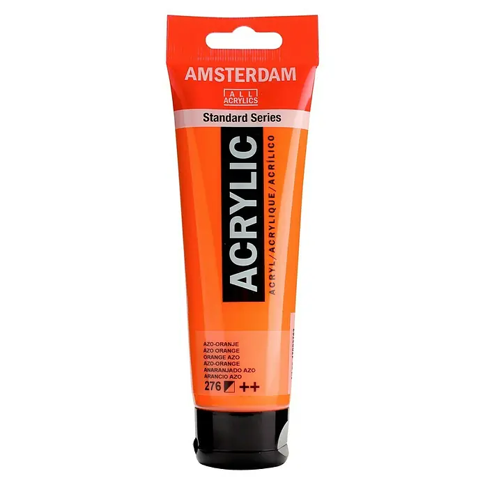 Talens Amsterdam Pintura acrílica Standard - Anaranjado azo, 120 ml, Tubo - Tubo de pintura acrílica naranja de la marca Amsterdam con el texto "Acrylic Standard Series".