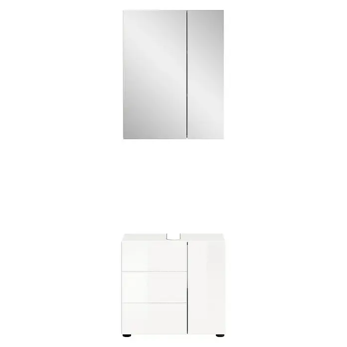 xonox.home Vira Badmöbel-Set Vira - 60 cm, Weiß, Glänzend, Ohne Beleuchtung, 2 -tlg. - Ein moderner Badezimmerschrank mit Spiegel und weißen Schubladen bietet viel Stauraum und ein stilvolles Design für jedes Badezimmer.