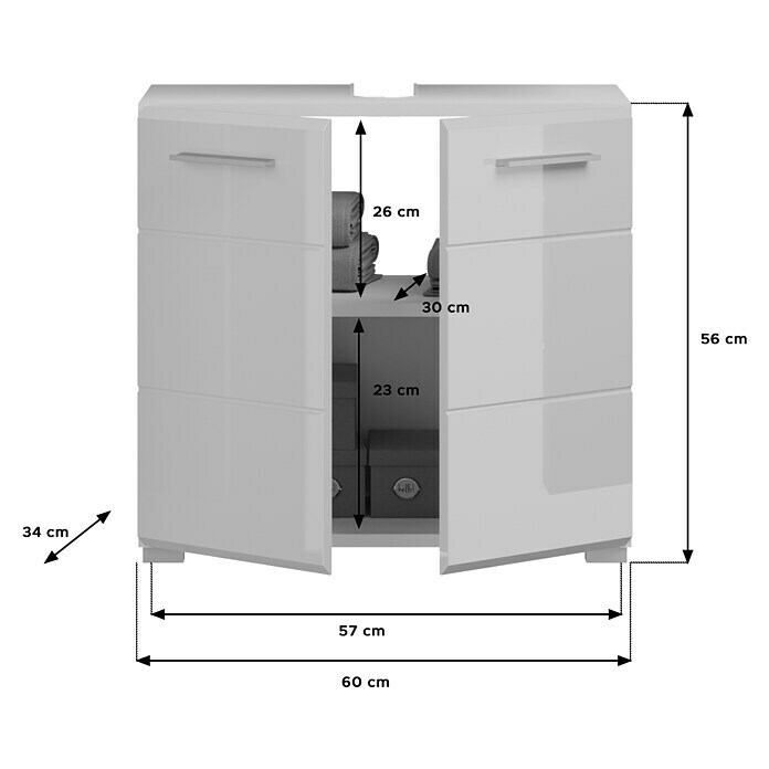 xonox.home Lina Waschtischunterschrank Lina (B x T x H: 60 x 34 x 56 cm, Weiß, Glänzend) | BAUHAUS