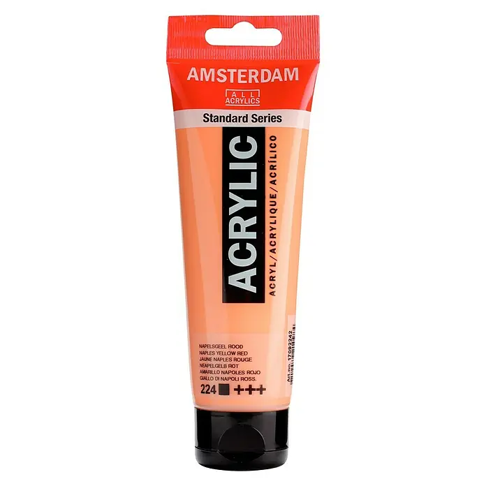 Talens Amsterdam Pintura acrílica Standard - Amarillo Nápoles rojo, 120 ml, Tubo - Primer plano de un tubo de pintura acrílica Amsterdam en amarillo Nápoles rojo, perfecto para proyectos de arte.