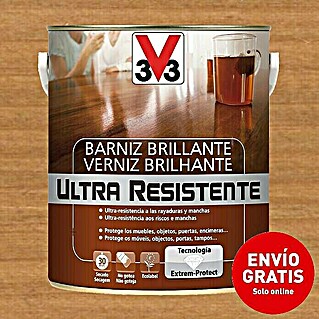 V33 Barniz para madera Brillante Ultra Resistente (Roble oscuro, Brillante, 2,5 l)