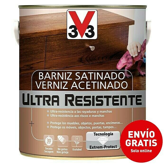 V33 Barniz para madera Satinado Ultra Resistente (Nogal, Satinado, 2,5 l)
