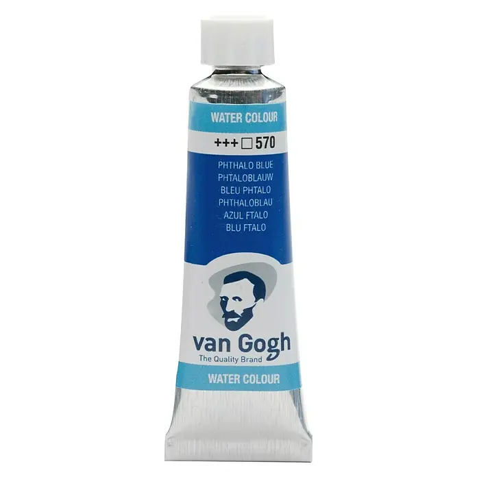 Talens Van Gogh Acuarela - Azul ftalo, 10 ml, Tubo - Tubo de pintura de acuarela Van Gogh, tono Phthalo Blue 570, para artistas y aficionados con alta pigmentación.