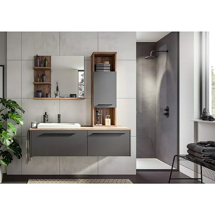 Xonox.home Badezimmer Hochschrank - Hängeschrank Grau 35x112x25cm