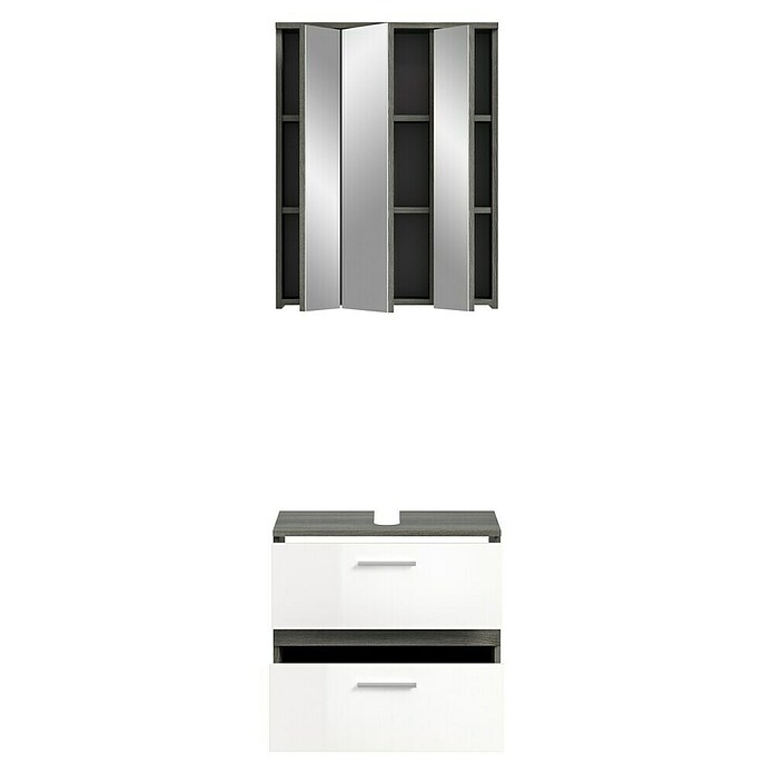 xonox.home Blake Badmöbel-Set mit Schubladen (60 cm, Weiß/Rauchsilber, Glänzend, Ohne Beleuchtung, 2 -tlg., 2 Schubladen) | BAUHAUS