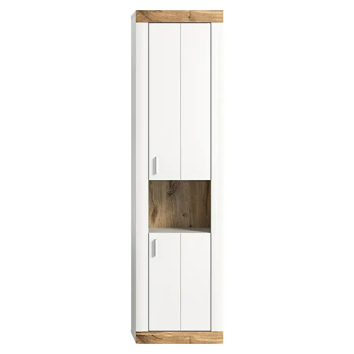 xonox.home Laredo Hängeschrank Laredo - B x T x H: 45 x 30 x 172 cm, Weiß/Eiche - Ein moderner Kleiderschrank in Weiß mit Holzdetails, ideal für stilvolle Aufbewahrung in jedem Raum. Der Schrank bietet viel Stauraum.