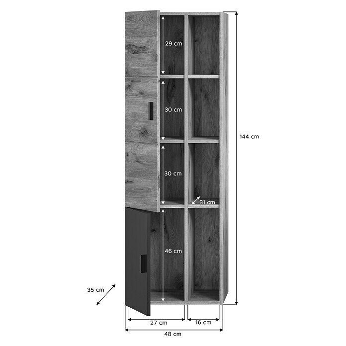 xonox.home Grado Hochschrank Grado (B x T x H: 48 x 35 x 144 cm, Nox Oak) | BAUHAUS