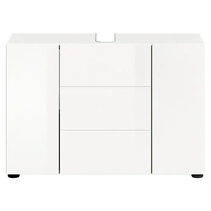 xonox.home Vira Waschtischunterschrank Vira - B x T x H: 82 x 34 x 56 cm, Weiß, Glänzend - Weißer Waschbeckenunterschrank mit drei Schubladen und zwei Seitentüren für moderne Badezimmer.