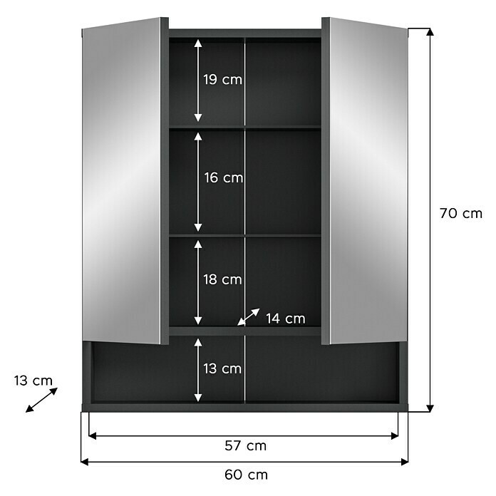 xonox.home Lago Spiegelschrank Lago (B x H: 60 x 71 cm, Ohne Beleuchtung, Holz, Grau) | BAUHAUS