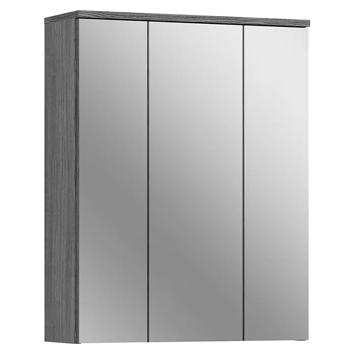 xonox.home Blake Spiegelschrank Blake - B x H: 60 x 77 cm, Ohne Beleuchtung, Holz, Rauchsilber - Dreitüriger Spiegelschrank mit Holzrahmen. Der Badezimmerschrank mit Spiegel ist ideal für die Aufbewahrung von Badutensilien.