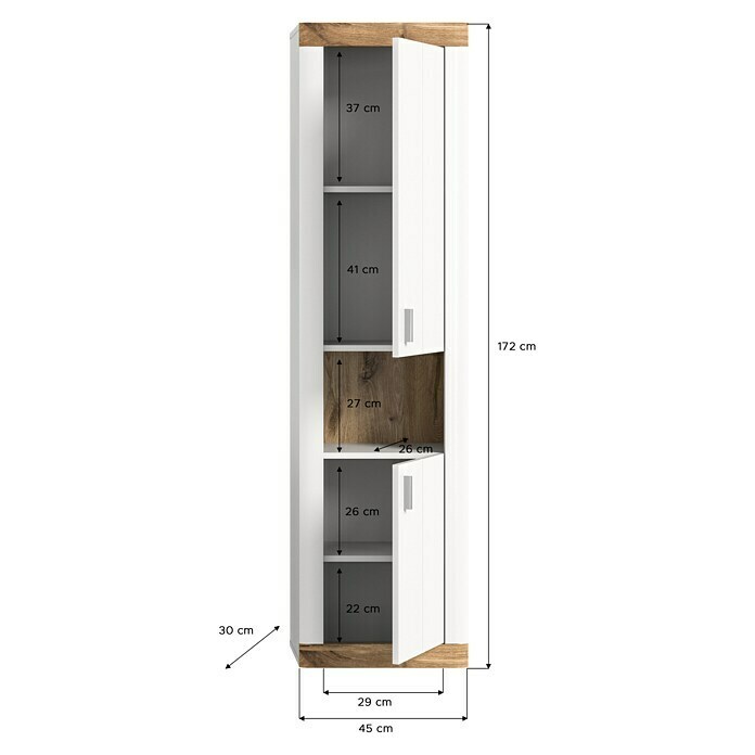 xonox.home Laredo Hängeschrank Laredo (B x T x H: 45 x 30 x 172 cm, Weiß/Eiche) | BAUHAUS