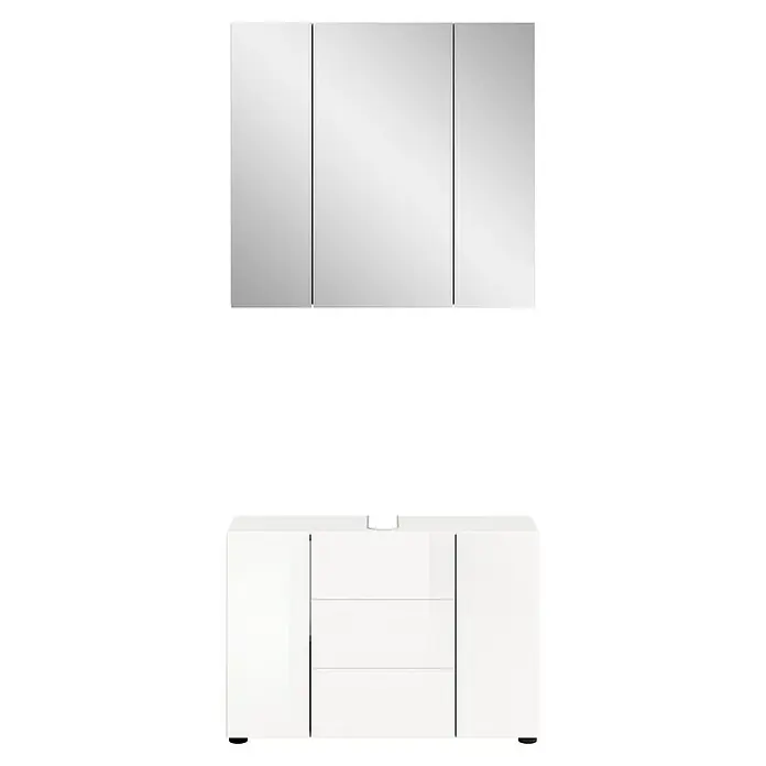 xonox.home Vira Badmöbel-Set Vira - 82 cm, Weiß, Glänzend, Ohne Beleuchtung - Der Spiegelschrank bietet viel Stauraum im Badezimmer. Der passende Waschtischunterschrank mit Schubladen ist im gleichen Stil gehalten.