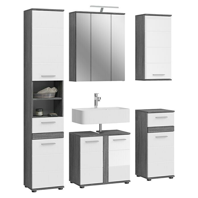 xonox.home Blake Badmöbel-Set Blake (164 cm, Weiß/Rauchsilber, Glänzend, Mit Beleuchtung, 5 -tlg.) | BAUHAUS