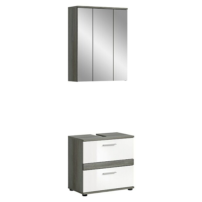 xonox.home Blake Badmöbel-Set mit Schubladen (60 cm, Weiß/Rauchsilber, Glänzend, Ohne Beleuchtung, 2 -tlg., 2 Schubladen) | BAUHAUS
