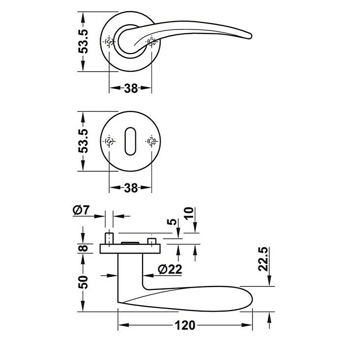 Startec Zimmertürgarnitur LDH 2169 (Türstärke: 38 - 42 mm, Profilzylinder PZ, Edelstahl, Form Drücker: Gebogen)