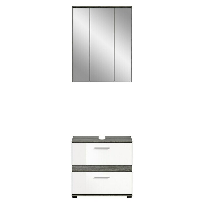 xonox.home Blake Badmöbel-Set mit Schubladen (60 cm, Weiß/Rauchsilber, Glänzend, Ohne Beleuchtung, 2 -tlg., 2 Schubladen) | BAUHAUS