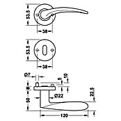 Startec WC-Türgarnitur LDH 2169 (Türstärke: 38 - 42 mm, Schlitzkopf/Olive SK/OL, Edelstahl, Form Drücker: Gebogen)