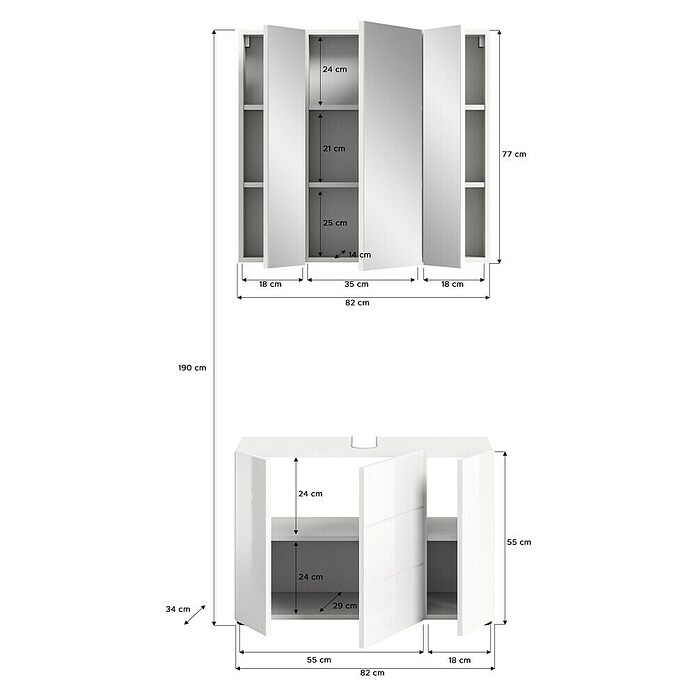 xonox.home Vira Badmöbel-Set Vira (82 cm, Weiß, Glänzend, Ohne Beleuchtung) | BAUHAUS