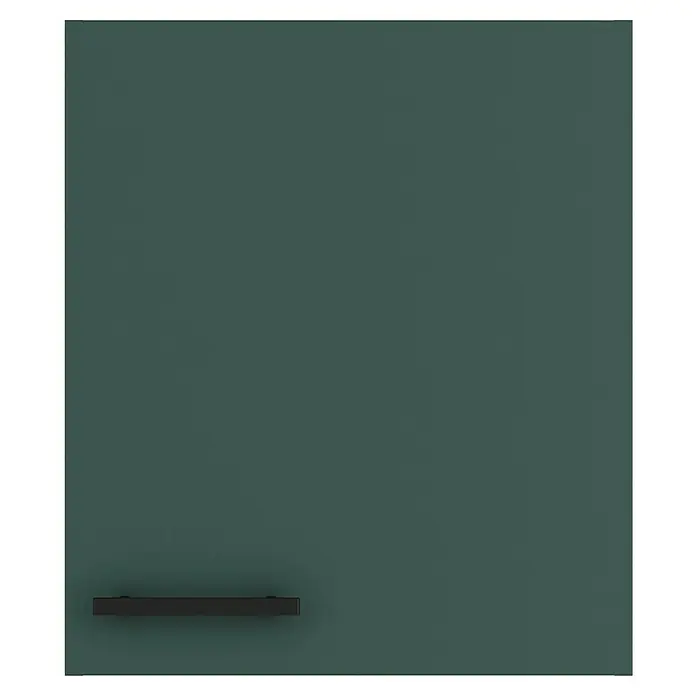 Optifit Verona405 Hängeschrank - 34,6 x 50 x 57,6 cm, Steingrün - Ein stilvoller, dunkelgrüner Schrank mit einem schwarzen Griff bietet modernen Stauraum und fügt sich nahtlos in jedes Interieur ein.