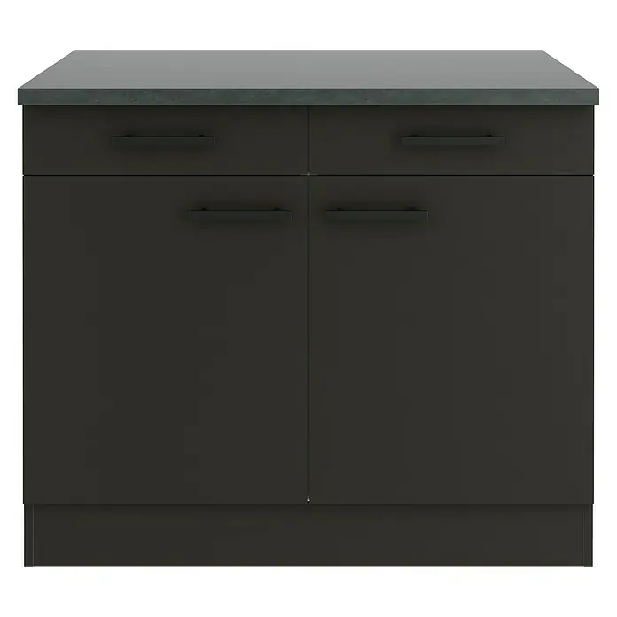 Optifit Madrid420 Küchen-Unterschrank - 60 x 100 x 84,8 cm, Anthrazit Matt, Mit 2 Schubkästen und 2 Türen - Schwarzer Küchenschrank mit Arbeitsplatte und Schubladen. Praktisches Möbelstück für die moderne Küche mit viel Stauraum.